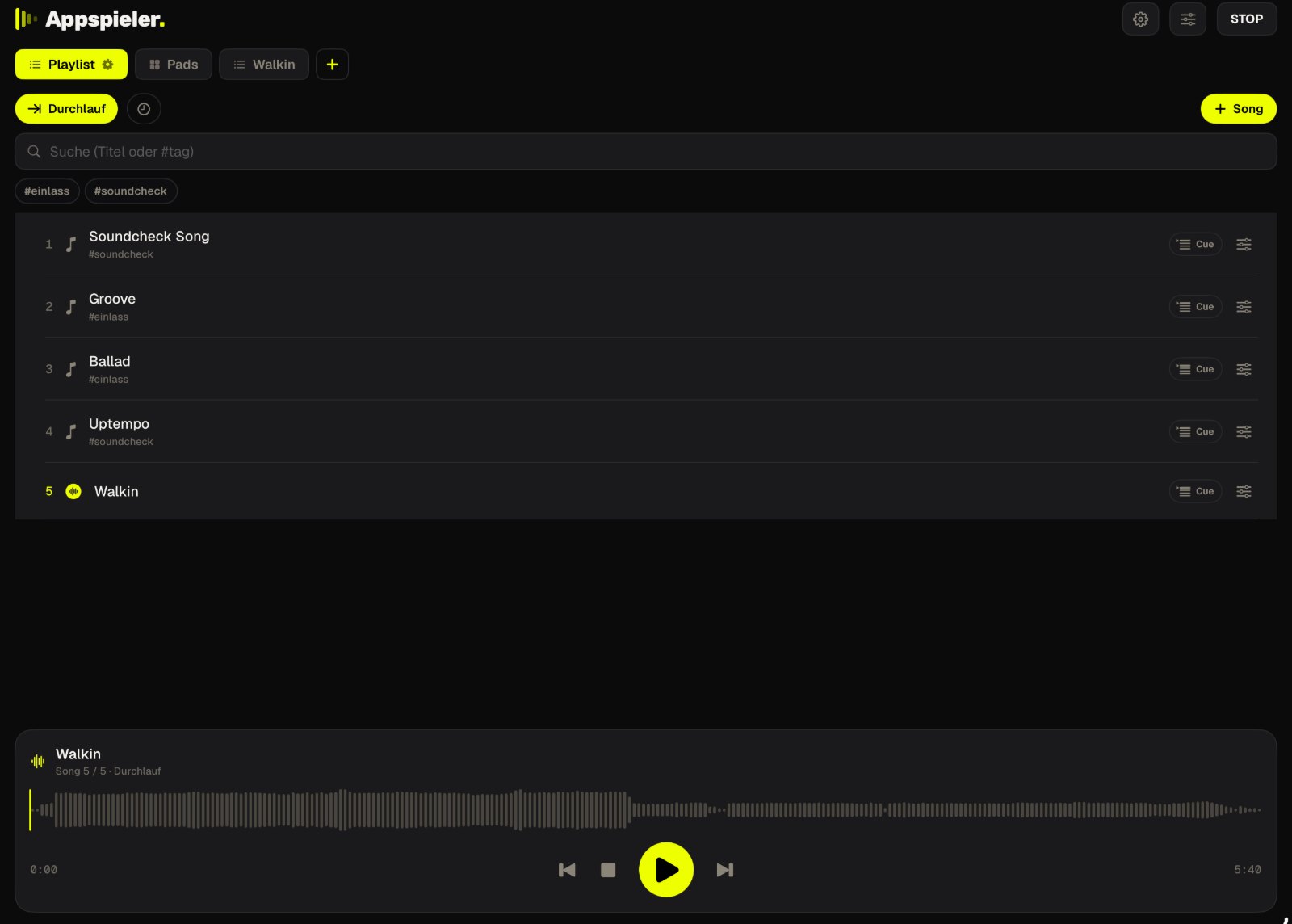 iPad · Playlist mit Deck